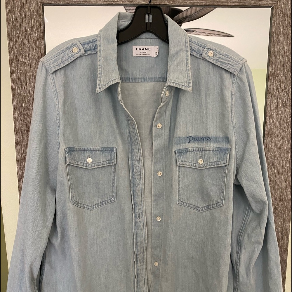 New Frame denim distressed shirt. Retails $225